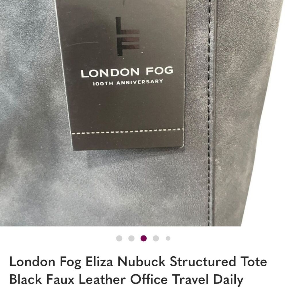London Fog Black Nubuck Structured TOTE - Picture 3 of 9
